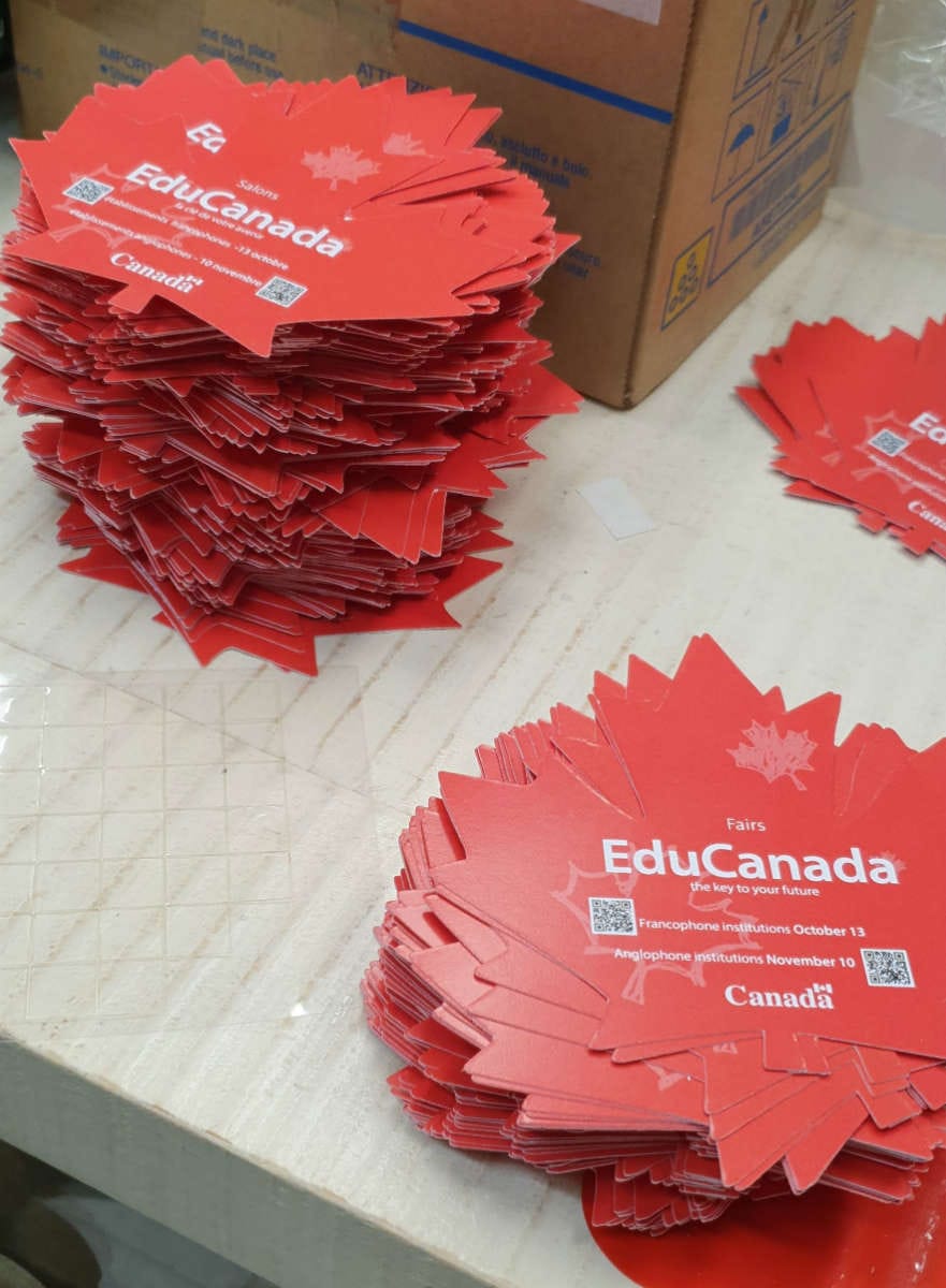 Cartoline a foglia d'acero per evento 'EduCanada' per Ambasciata del Canada